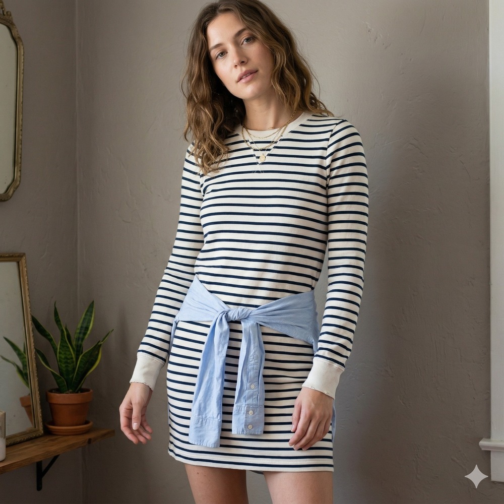 Veronica Beard Lazlo Striped Dress Women XS White Navy Blue Tie Waist Preppy‎